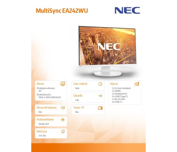 Nec MultiSync EA242WU Biały - 1048498 - zdjęcie 5